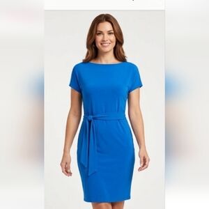 Blue Sheath Midi Dress with Bateau Neckline